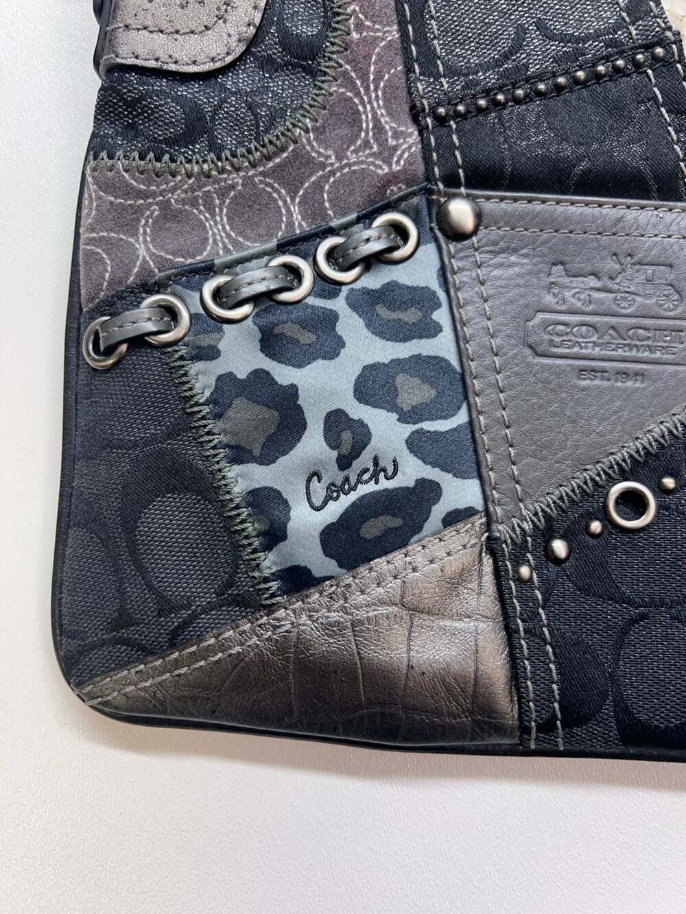 Vintage Y2K Coach Patchwork Crossbody Bag Black Animal Print Snakeskin Purse - Picture 4 of 7